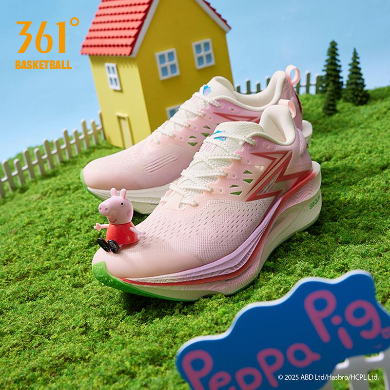 361 Degrees Flame 3 ET【Peppa Pig】 รองเท้าวิ่งสำหรับผู้ชายและผู้หญิง รองเท้าวิ่งมาราธอนระดับมืออาชีพ 