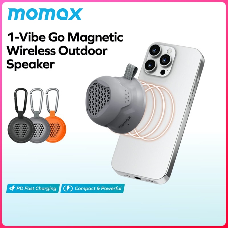 MOMAX 1-Vibe Go ลําโพงไร้สายที่แท้จริงแม่เหล็กที่ทนทาน 2-in-1 ขาตั้งโทรศัพท์และลําโพงลําโพงขนาดเล็ก IPX6 กันน้ํา