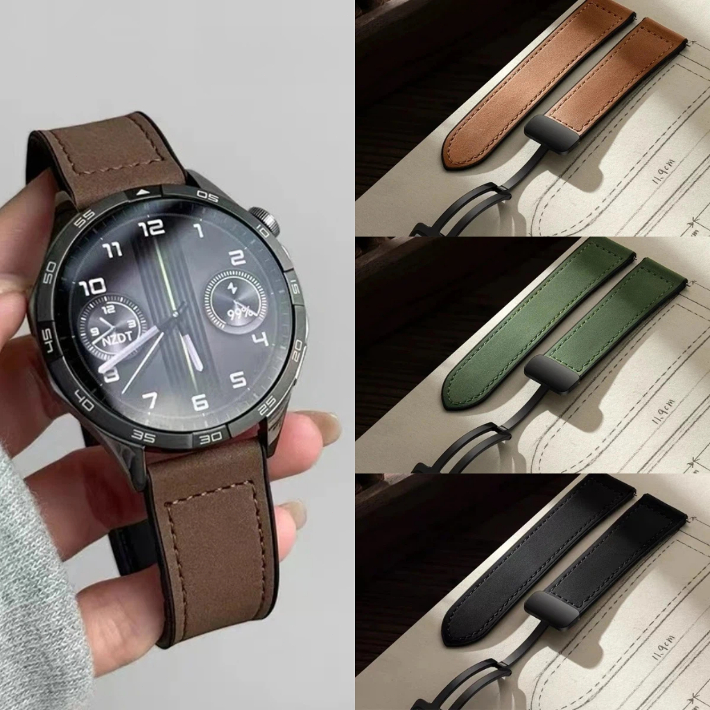 แม่เหล็กหนังแท้ 22mm 20mm 18mm สายคล้องคอกันน้ํากีฬาสําหรับ Garmin Samsung Huawei นาฬิกา