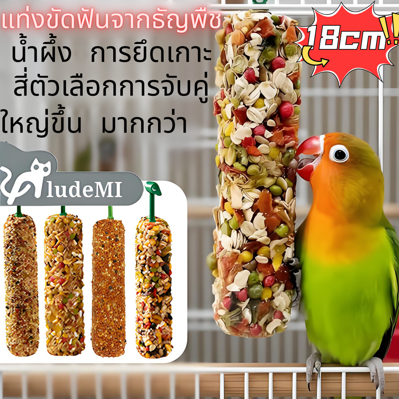 birdtoys นกแก้วธัญพืชผักผลไม้กรามติดอาหารนกเคี้ยวของเล่น ไม้ขัดฟัน ขัดฟันการฝึกอบรมรางวัล Molar Stick ของเล่น กรงนก ของเล่น แท่งธัญพืชสำหรับนกแก้ว 4 รสชาติ ผลไม้ ถั่ว ธัญพืช เมล็ดข้าวสาร ขัดกรามฟัน ludeM