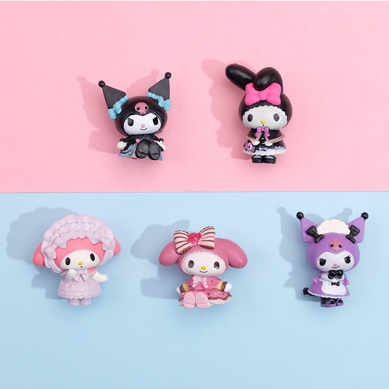 5 ชิ้น/เซ็ต Sanrio อะนิเมะรูปตุ๊กตา Kuromi Melody ตัวเลขการกระทํา PVC รุ่นอุปกรณ์เสริมของเล่นของขวัญ