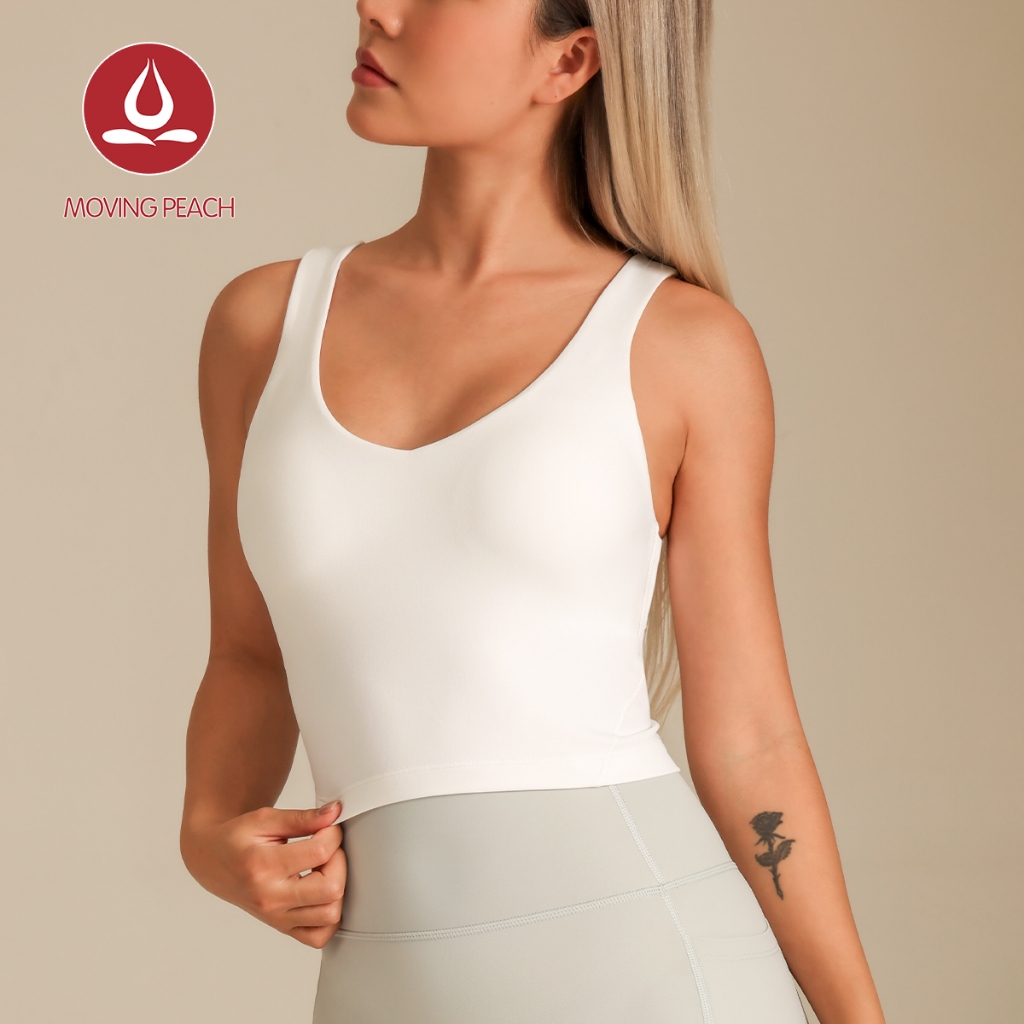 MOVING PEACH Yoga Tank Bra Sports Fitness Crop Top พร้อมแผ่นถอดได้ AVV