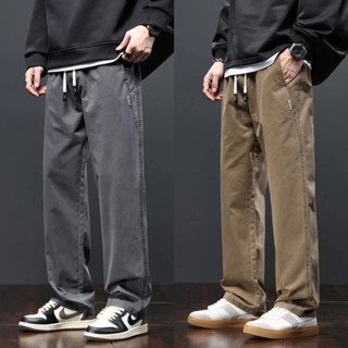 กางเกงผู้ชายสไตล์เกาหลี ทรงหลวม ขากว้างตรง พร้อมเชือกรูด มีใ…