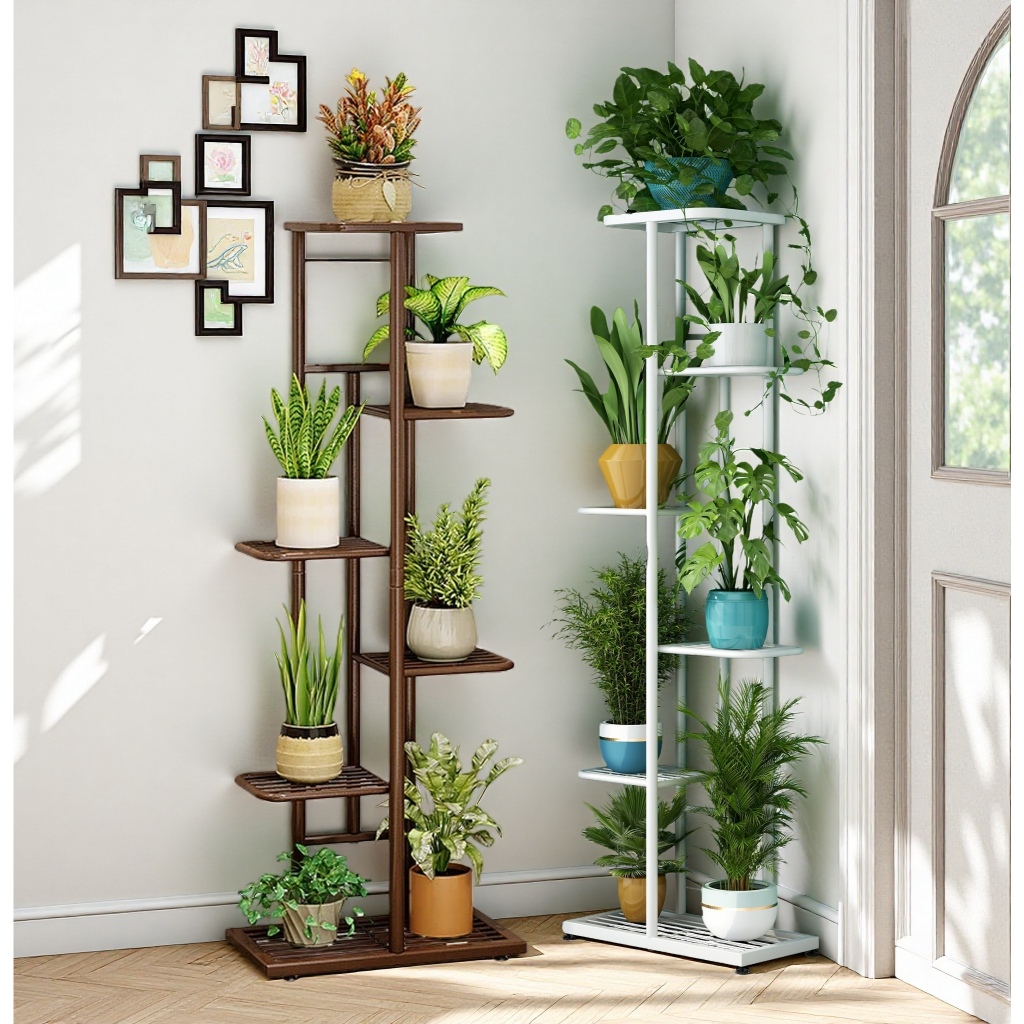 4/5/6ชั้นโลหะชั้นวางพืชกระถางดอกไม้ในร่มยืนแสดงไม้สวนกลางแจ้งชั้นวางพืช