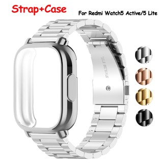ฝาครอบกรณี + สายนาฬิกาสําหรับ Xiaomi Redmi Watch 5 Active สร้อยข้อมือสายโลหะสําหรับ Redmi Watch 5 Lite Correa สแตนเลสเปลี่ยน Band