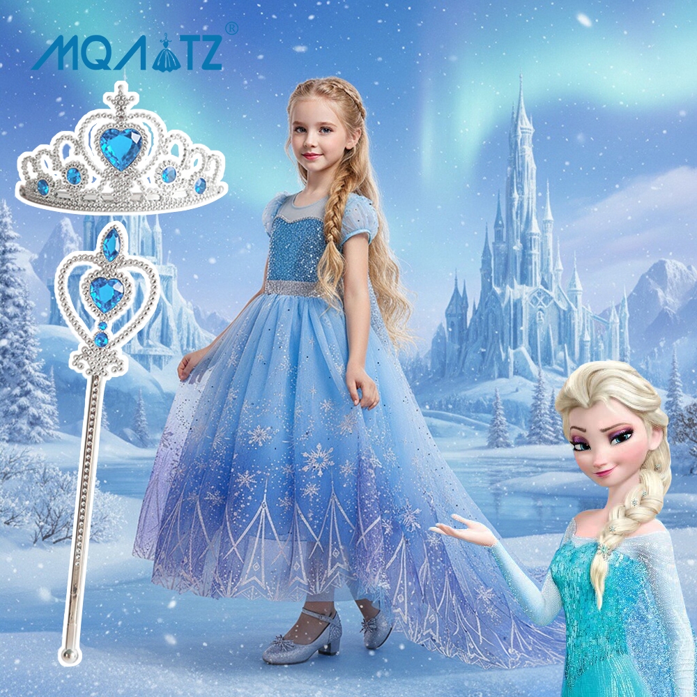 Mqatz ชุดเดรสยาว ปักเลื่อม ชุดคอสเพลย์ ปาร์ตี้วันเกิด สําหรับเด็กผู้หญิง 2-10 ปี BX1756