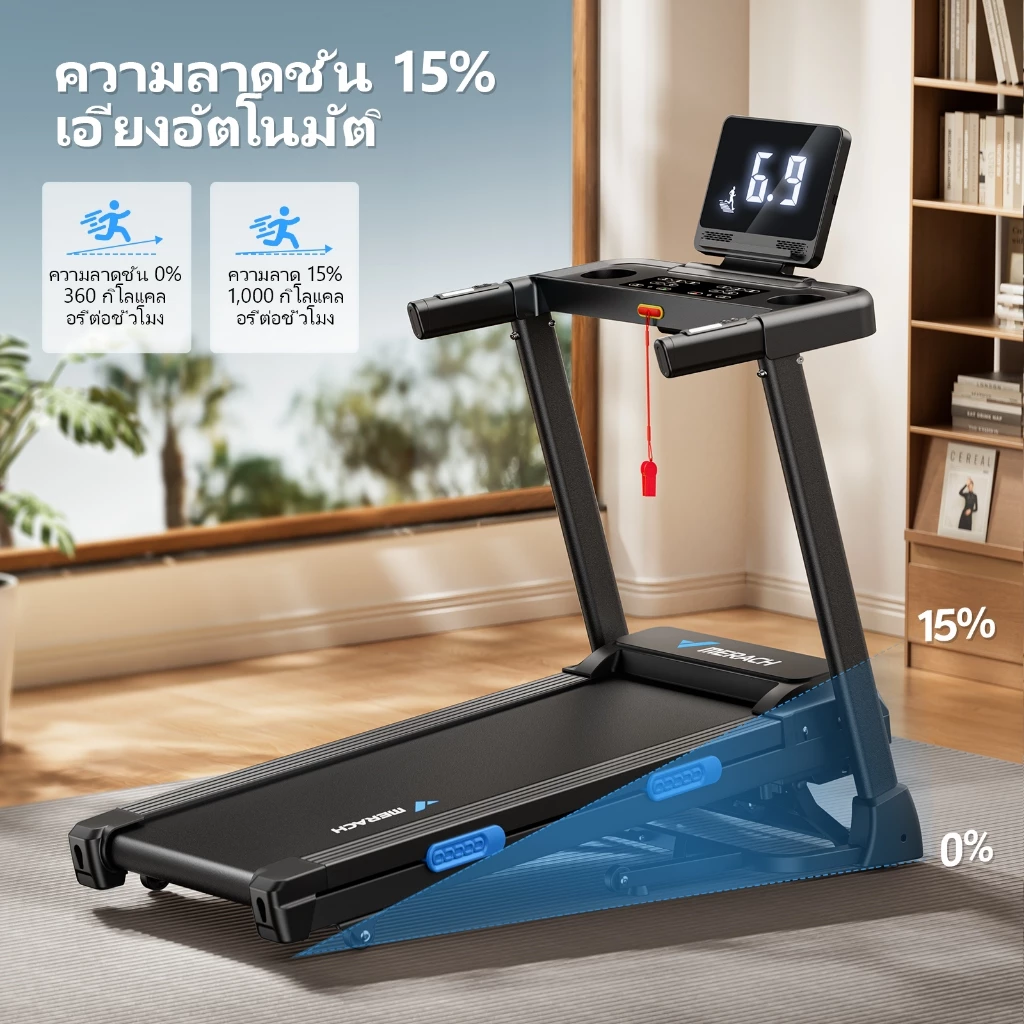 MERACH ลู่วิ่งไฟฟ้าพับเก็บได้ ปรับระดับความเร็ว เชื่อมต่อ APP thumbnail 7