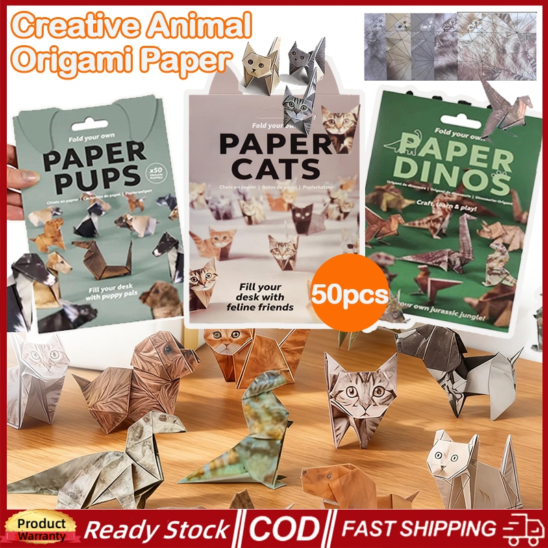 3D DIY กระดาษแมว Origami ชุดสัตว์พับ Handmade กระดาษแมวสุนัขไดโนเสาร์พับกระดาษชุดตกแต่งโต๊ะ Handmade กระดาษหัตถกรรมชุด