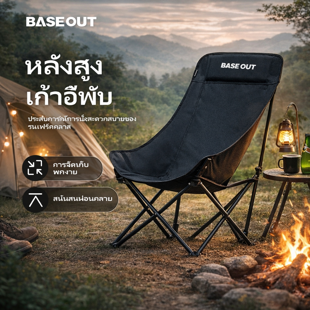 BASEOUT เก้าอี้ตั้งแคมป์กลางแจ้ง เก้าอี้พระจันทร์ ✨ส่งจากไทย✨