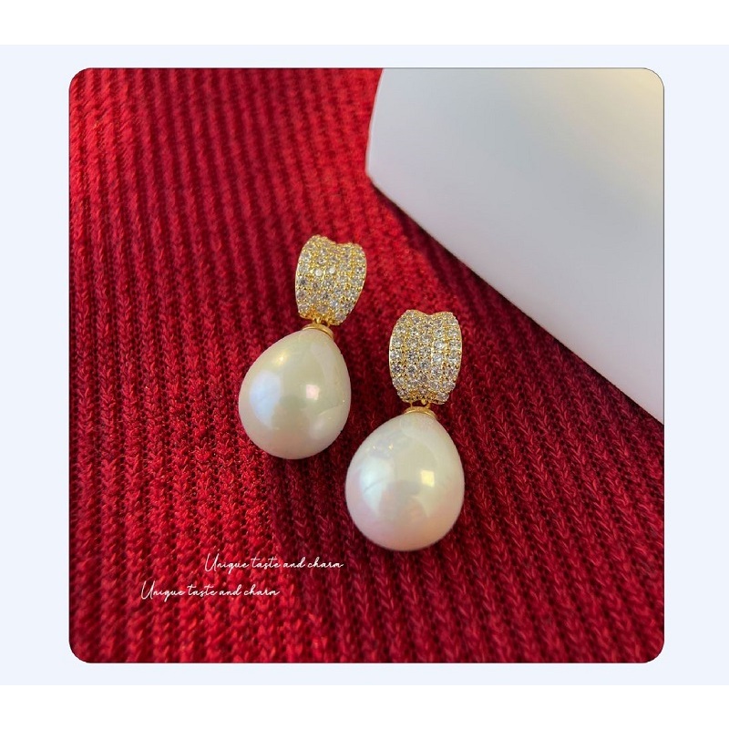 ต่างหูมุกหรูหรา Micro Pave Cubic Zirconia งานแต่งงานปาร์ตี้ใหม่เครื่องประดับต่างหู
