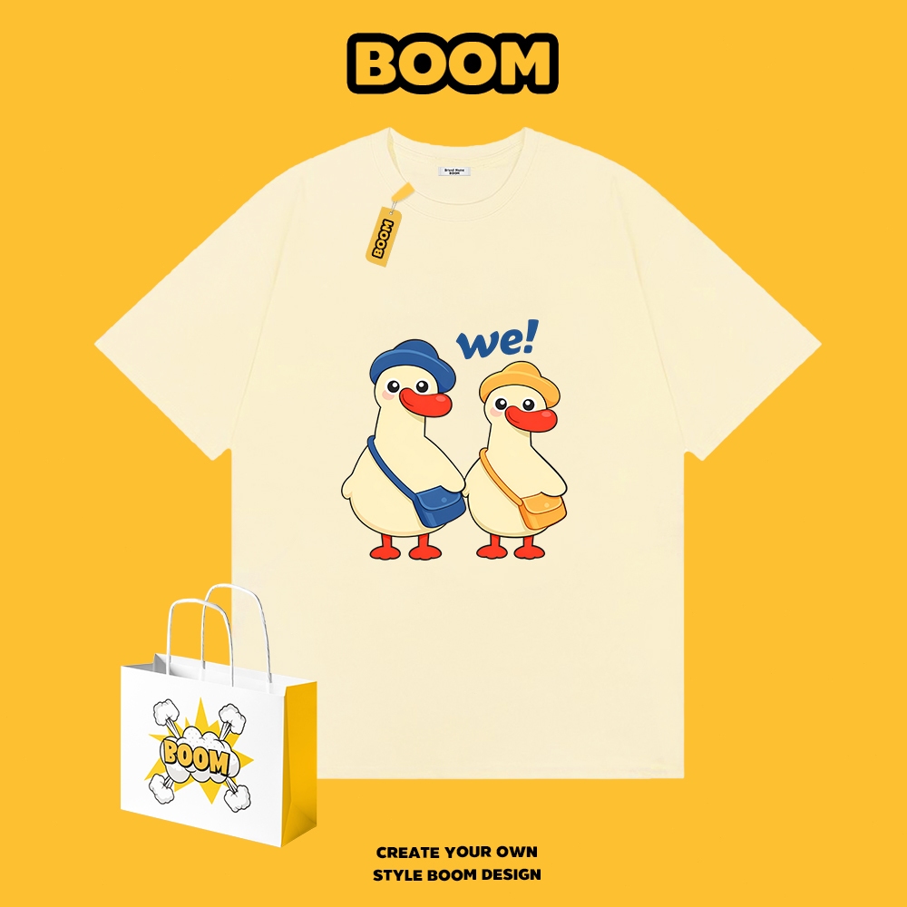 BOOM เสื้อยืดคอกลม ใส่ได้ทั้งชายและหญิง ผลิตจากผ้าคอตตอน 100% Oversize ระบายอากาศดี เหมาะสำหรับเยาวชน