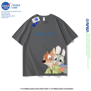 NASA เสื้อยืดชายหญิงแขนสั้น สไตล์ลำลอง summer Zootopia พิมพ์ลาย คอตตอน คอกลม หลวมและระบายอากาศ