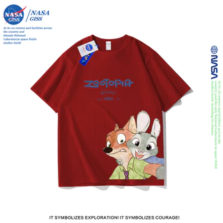 NASA เสื้อยืดชายหญิงแขนสั้น สไตล์ลำลอง summer Zootopia พิมพ์ลาย คอตตอน คอกลม หลวมและระบายอากาศ