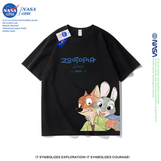 NASA เสื้อยืดชายหญิงแขนสั้น สไตล์ลำลอง summer Zootopia พิมพ์ลาย คอตตอน คอกลม หลวมและระบายอากาศ
