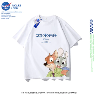 NASA เสื้อยืดชายหญิงแขนสั้น สไตล์ลำลอง summer Zootopia พิมพ์ลาย คอตตอน คอกลม หลวมและระบายอากาศ