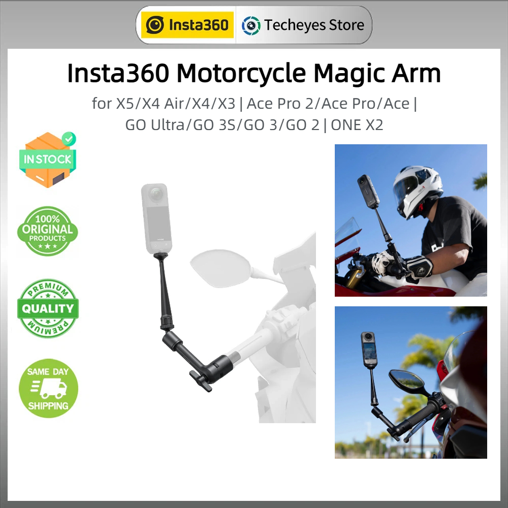 Insta360 Motorcycle Magic Arm - 360° อลูมิเนียมหมุนได้สําหรับ X5/X4/Ace Pro 2/Go Ultra Action Cam ขี่ยิง