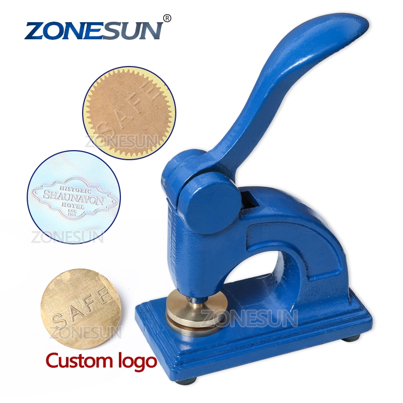 ZONESUN Personalised โลโก้ที่กําหนดเอง Benchtop ลายนูนซีลแสตมป์เหล็กสําหรับสํานักงานธุรกิจเอกสารกระด