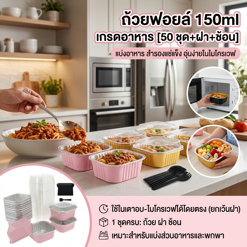 150 ชิ้นอลูมิเนียมฟอยล์ Cupcake ถ้วยพร้อมฝาปิดและช้อน Non-Stick ฟอยล์เบเกอรี่ถ้วย 150ml