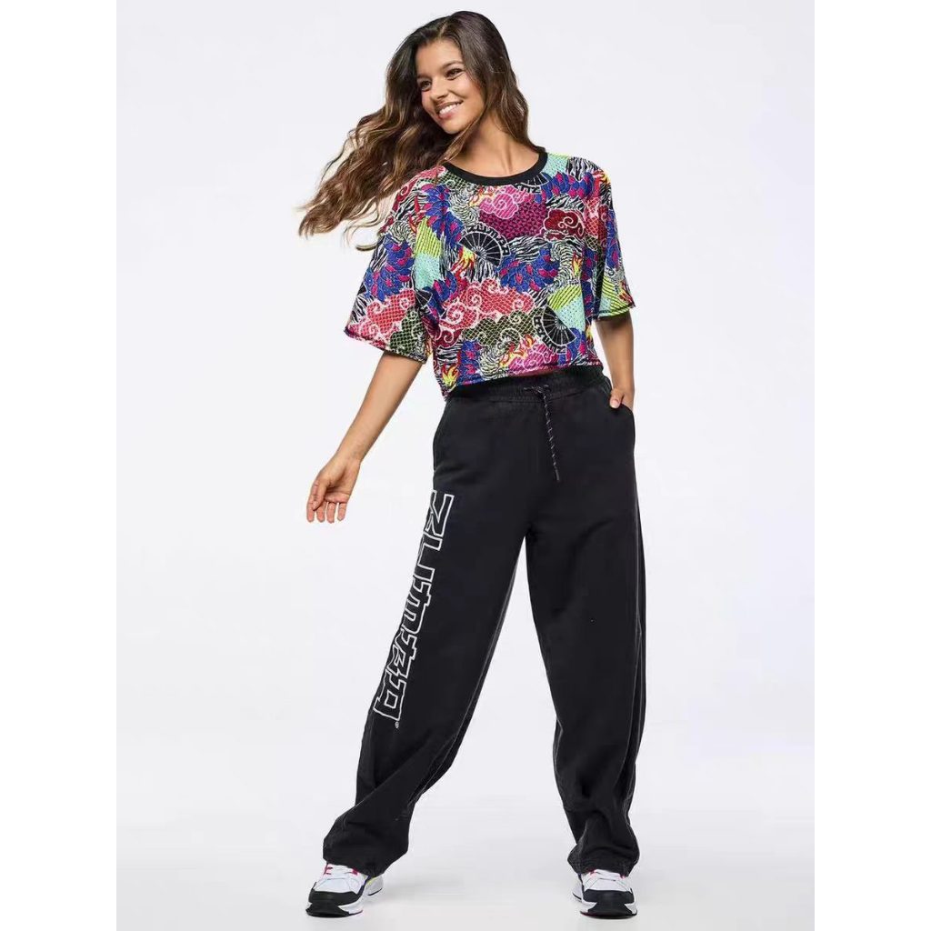 ZW Oriental Style Series unisex โยคะแดนซ์ฟิตเนสแห้งเร็วตาข่ายแขนสั้นด้านบน