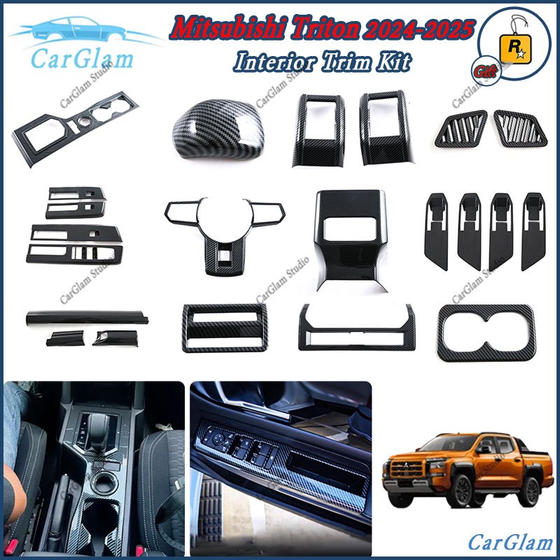 Mitsubishi Triton 2024-2025คาร์บอนไฟเบอร์และเปียโนสีดํา GLS GLX GL AT Premium AT GL MT GL รถตกแต่งภายใน ABS อุปกรณ์ตกแต่งภายในรถยนต์