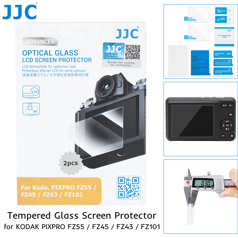 JJC ป้องกันหน้าจอกระจกนิรภัยสําหรับ KODAK PIXPRO FZ55 FZ45 FZ43 FZ101 กล้อง LCD Anti-scratch Guard ฟ