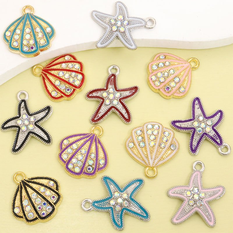 10ชิ้นน่ารักVibrantปลาดาวและเปลือกจัดแต่งทรงผมหยดน้ํามันโลหะผสมCharmsเงาRhinestones,ฤดูร้อนแฟชั่นสร้อยคอต่างหูสร้อยข้อมือสร้อยข้อเท้าโทรศัพท์กรณีตกแต่งDIY Marine Lifeจี้