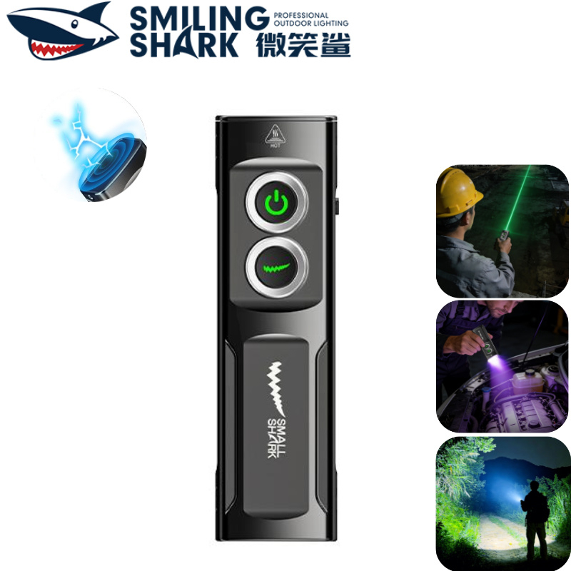 แฟลช SMILING SHARK T02 LED*2 ไฟฉายแบบแม่เหล็ก ไฟ UV ไฟม่วง โหมด 8 ไฟด้านข้าง COB พร้อมเลเซอร์ Type-c ไฟฉุกเฉินแบบชาร์จไฟได้ ไฟกลางแจ้งกันน้ํา