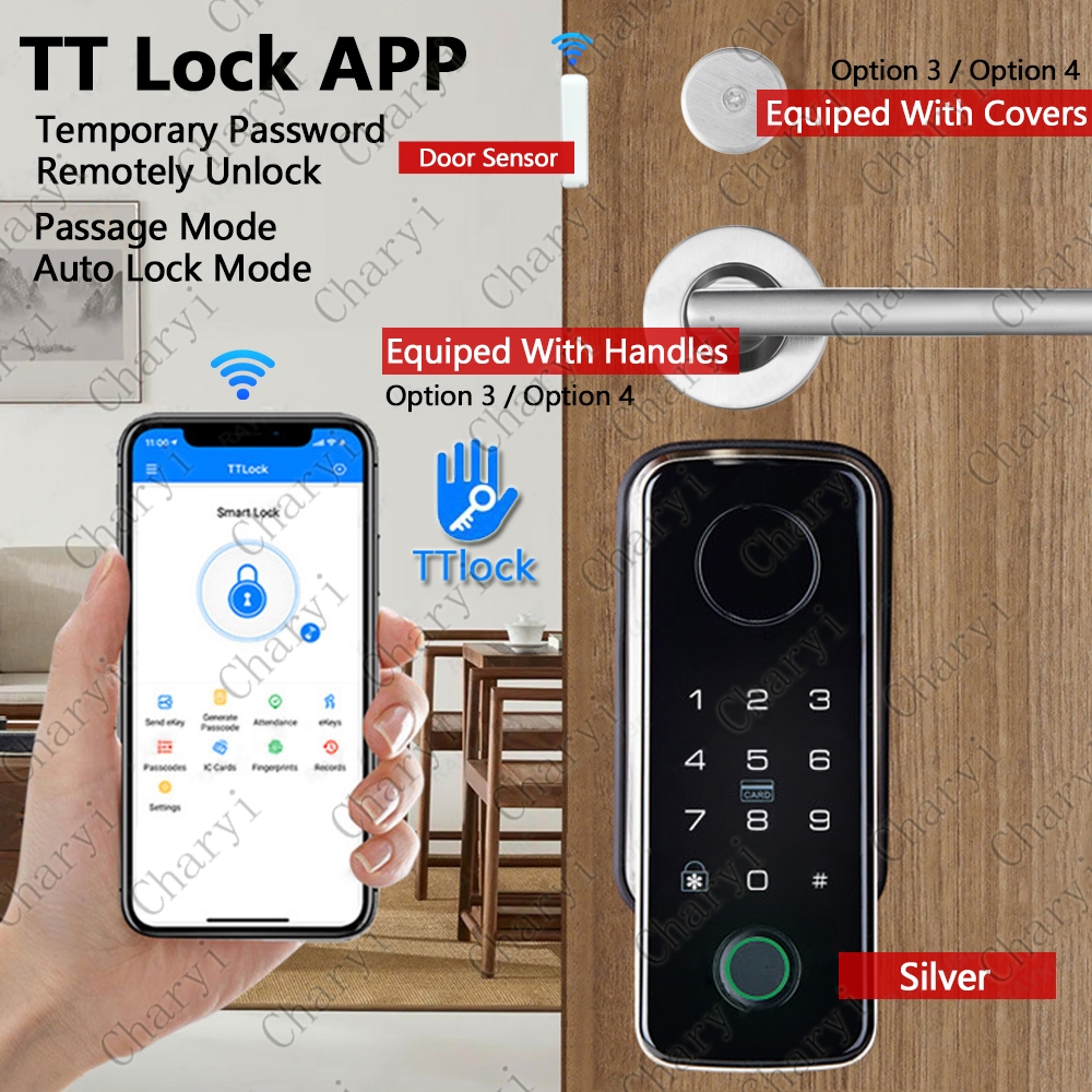 N1TT Auto Digital Lock ชุดล็อคลายนิ้วมืออัจฉริยะพร้อมที่จับ/เซ็นเซอร์ประตู APP ปลดล็อคระยะไกล ติดตั้