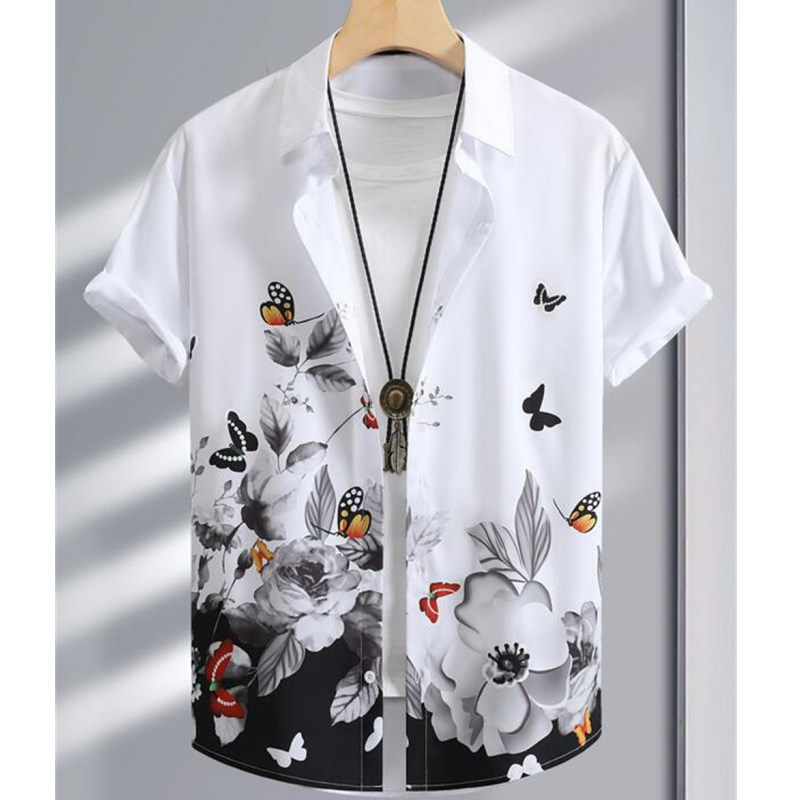 เสื้อเชิ้ตพิมพ์ลายดอกไม้ 3 มิติ สไตล์ย้อนยุคสำหรับผู้ชาย พร้อมไซส์ใหญ่