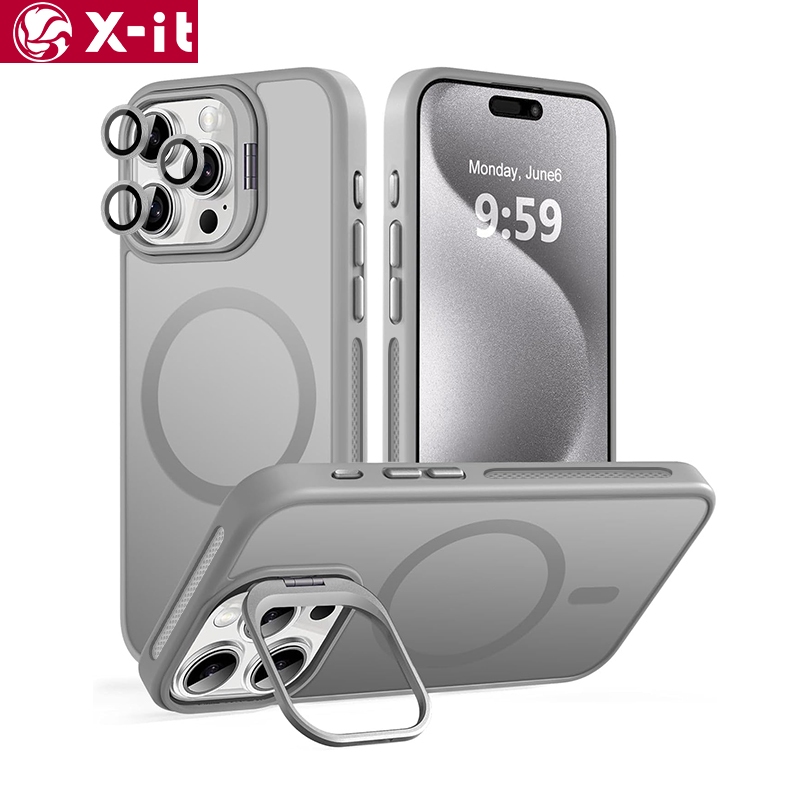 X-มัน สําหรับ ไอโฟน 17 16 15 14 13 12 11 มือโปร สูงสุด กรณีพร้อมขาตั้งสแต็คกล้องในตัวสลิมฟิตและน้ําหนักเบาแม่เหล็กฮาร์ดกลับขอบป้องกันสีเหลืองแข็งแรงยืดหยุ่นฝาครอบกันกระแท