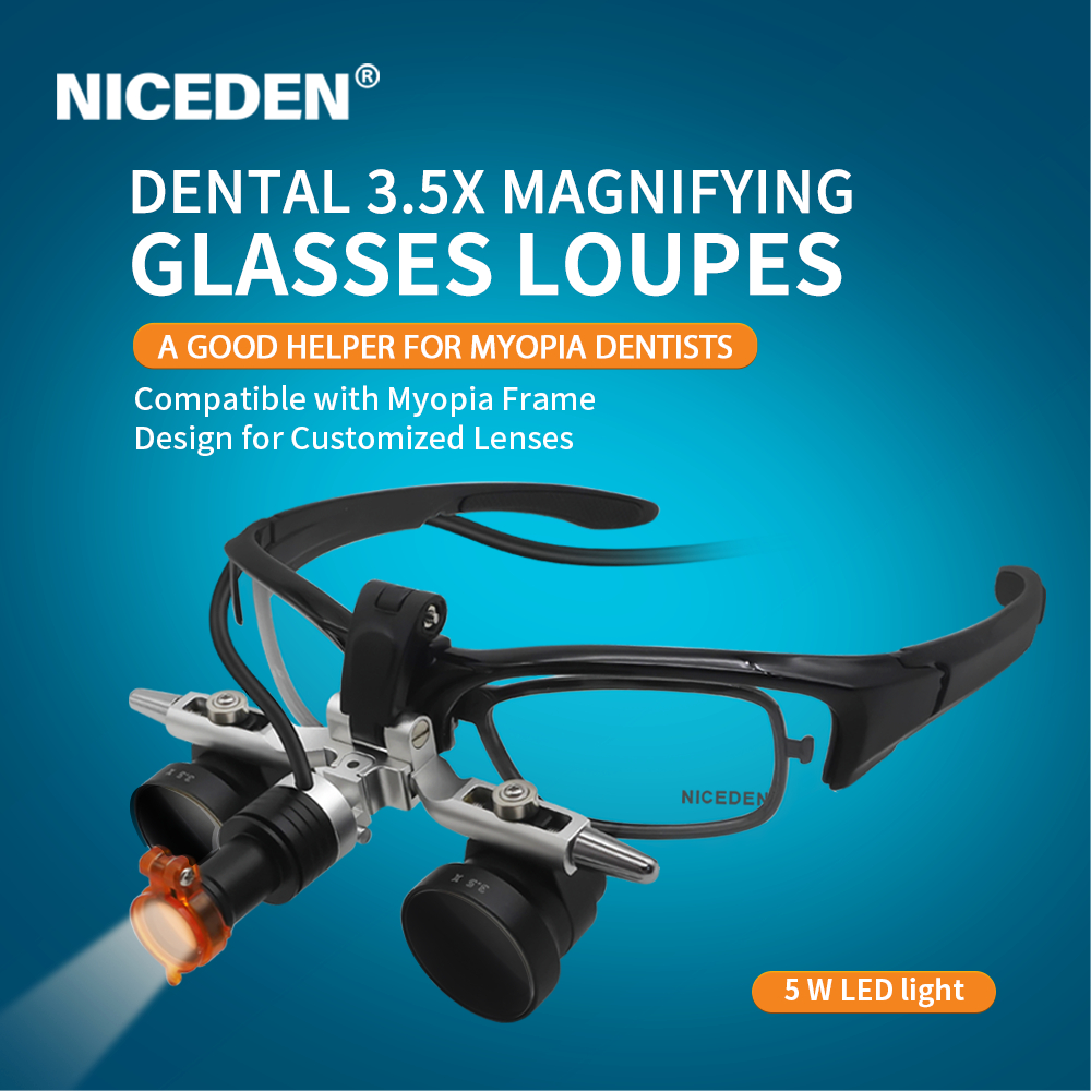NICEDEN แว่นตาแว่นขยายผ่าตัดทันตกรรม 3.5x พร้อมไฟหน้า 5W ระยะการทํางานไม่จํากัด