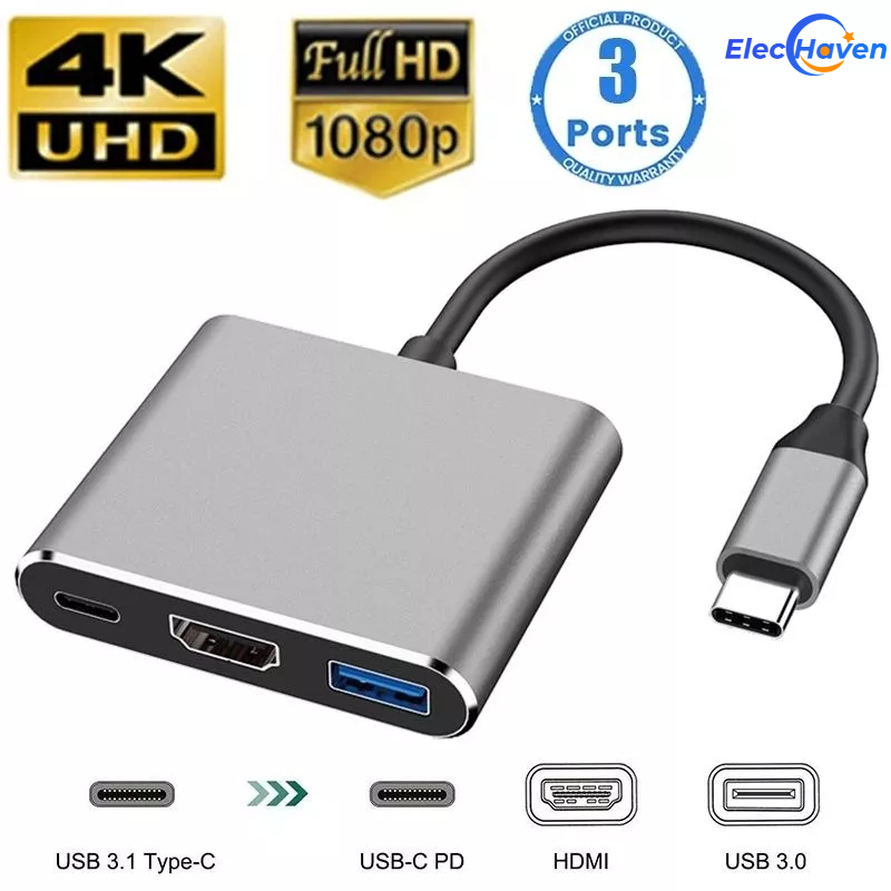 อะแดปเตอร์ USB C เป็น HDMI 3 ใน 1 Type C OTG Hub 4k HDMI PD ชาร์จเร็ว USB C ถึง HDMI USB Hub