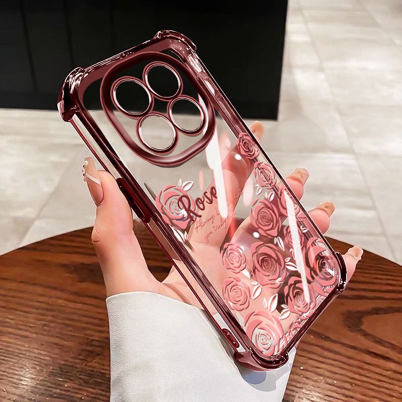 VRQR สําหรับ Xiaomi Redmi หมายเหตุ 14 Pro 5G 4G หมายเหตุ 14 Pro Plus Poco X7 Pro 5G Poco F7 5G Turbo 4 Pro ปลอก Rose Peach Blossom กันกระแทกเคสโทรศัพท์ใส
