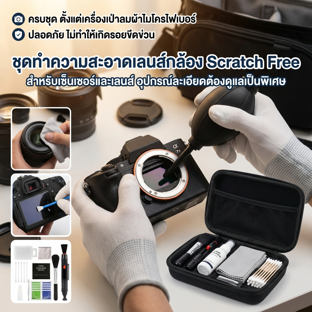 [CODส่งด่วน]📸 ชุดทำความสะอาดเลนส์กล้องมืออาชีพ Scratch Free | รวมเครื่องเป่าลม-แปรง-ผ้าไมโครไฟเบอร์ | สำหรับเซ็นเซอร์ CCD/CMOS