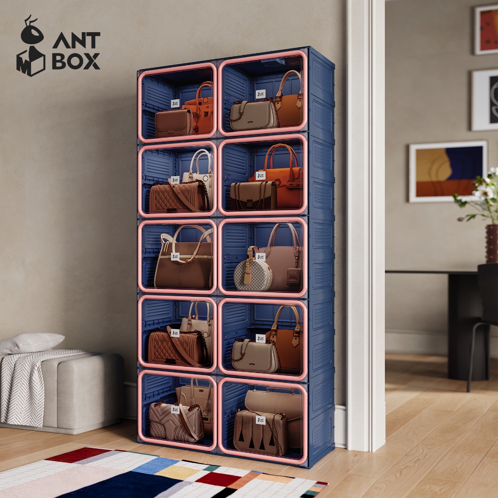 ANTBOX 2026 เทรนด์ใหม่สีกรมท่า pink10 กล่องกระเป๋า ตู้พับ ความเสถียรที่แข็งแกร่ง ที่เก็บรองเท้า ชั้น