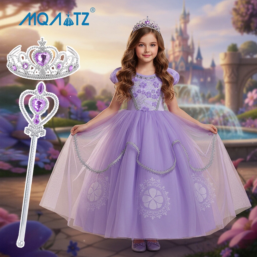 Mqatz ชุดเดรสคอสเพลย์ เจ้าหญิง ลูกไม้ สําหรับเด็กผู้หญิง อายุ 2-10 ปี BX1627