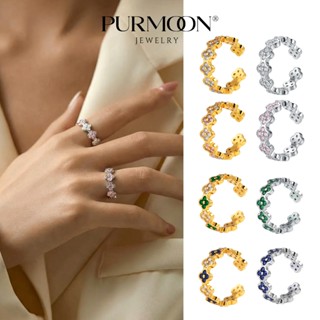 Purmoon Lucky Clover แหวนเปิดปรับได้,Zircon Inlay, Minimalis…