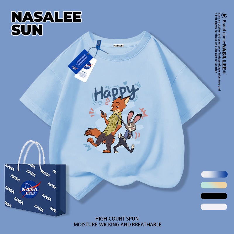 จัดส่งวันนี้ เสื้อยืดคอตตอนสีฟ้าอ่อนลายจูดีและนิค (Judy & Nick) NASA สำหรับเด็ก อายุ 3-16 ปี เสื้อยืดแขนสั้นทรงหลวมสำหรับเด็กชายและเด็กหญิง