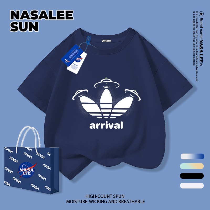 【จัดส่งวันนี้】เสื้อยืดผ้าฝ้าย NASA สีน้ำเงินเข้ม สำหรับเด็ก ยานอวกาศเอเลี่ยน sizes 3-16 ปี เสื้อแขนสั้น trendy สำหรับเด็กชายและเด็กหญิง