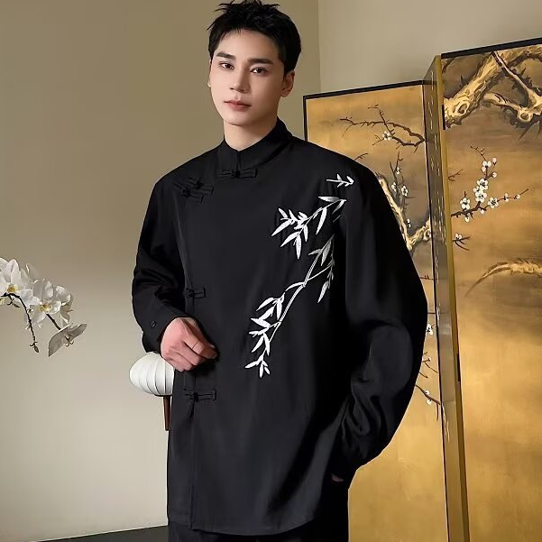 เสื้อเชิ้ตแขนยาวสไตล์จีนสำหรับผู้ชาย