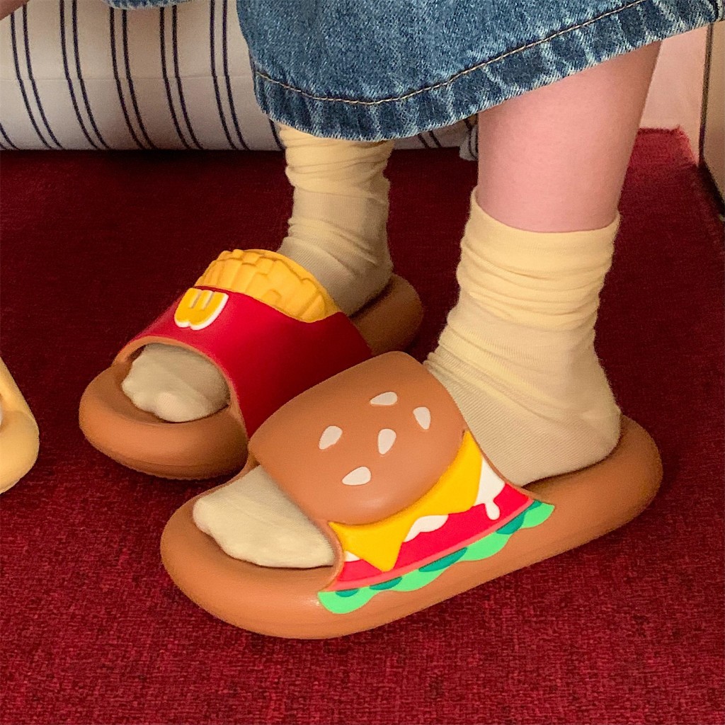XIXITIAO รองเท้าแตะน่ารัก French Fries Burger หนา Soled เด็กแม่ลูกผู้ชายผู้หญิงสวมใส่ด้านนอกฤดูร้อน