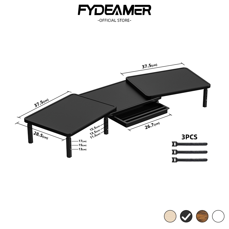 FYDEAMER อัปเกรด - ขาตั้งจอปรับระดับได้ 3 ระดับ ขยายได้ พร้อมลิ้นชัก รับจอคอม 2 จอ/โน๊ตบุ๊ค โฮมออฟฟิศ ( ขนาดใหญ่กว่าเดิม) XSMR03