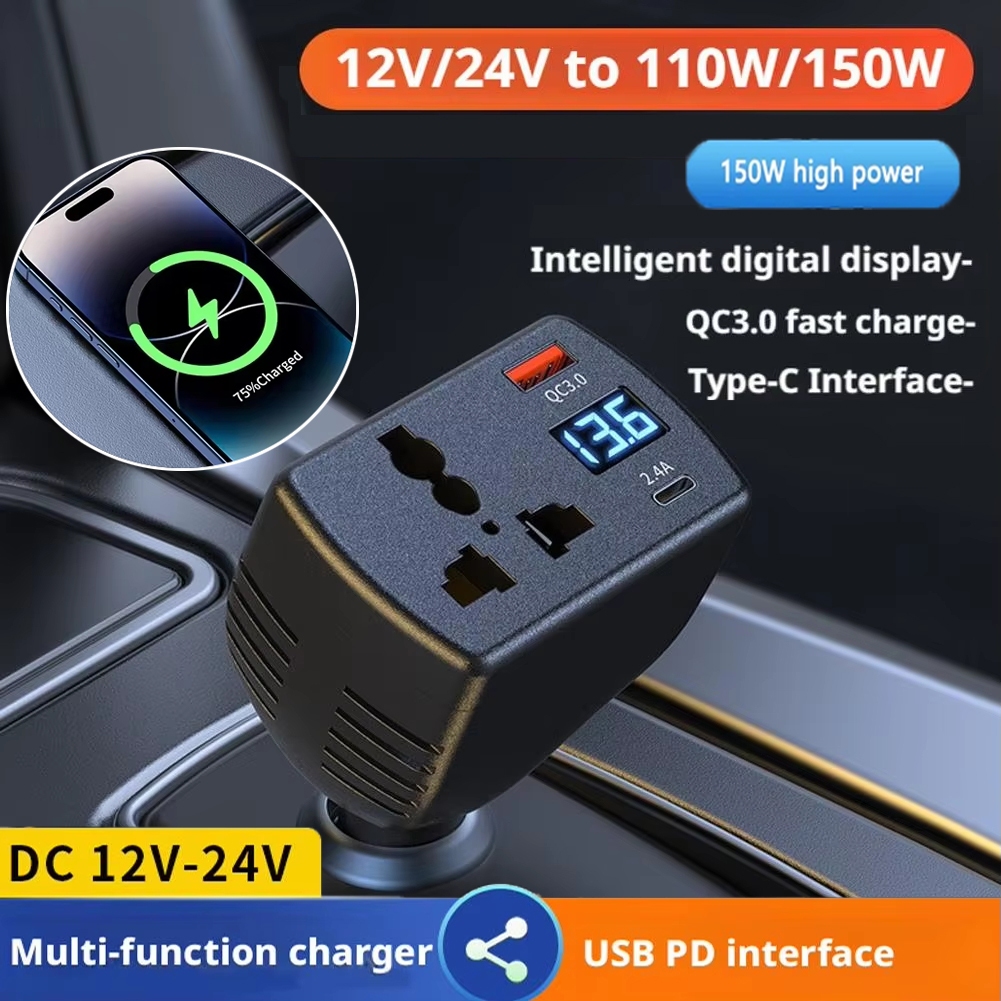 2026 อินเวอร์เตอร์ 150W DC 12V To AC 220V อินเวอร์เตอร์ไฟอัตโนมัติรถอะแดปเตอร์แปลงแรงดันไฟฟ้า Adapto