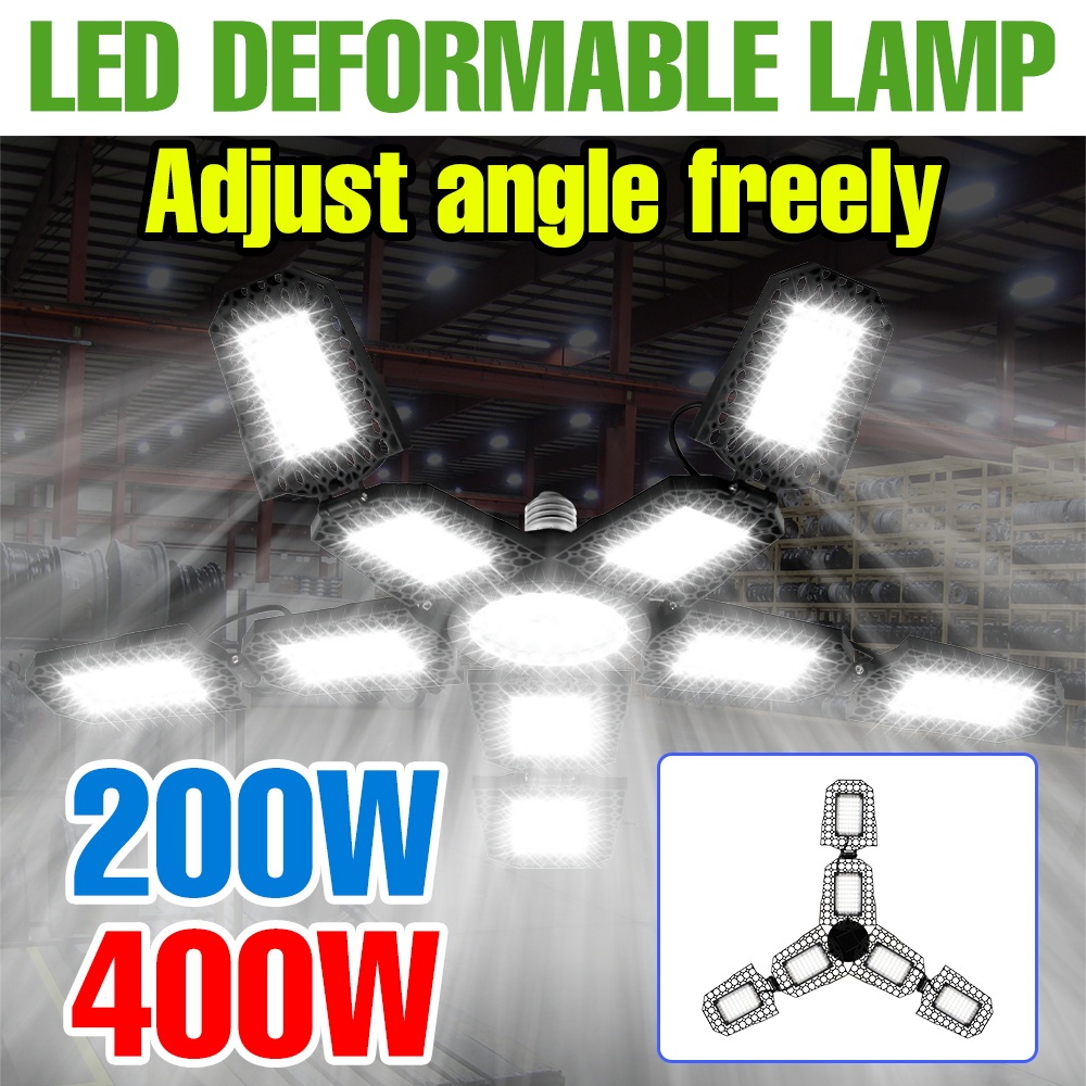 400W E27 LED Deformable Garage Light AC100-277V โคมไฟเพดานพับได้หลอดไฟ 6/10 แผงปรับได้ 200W Workshop