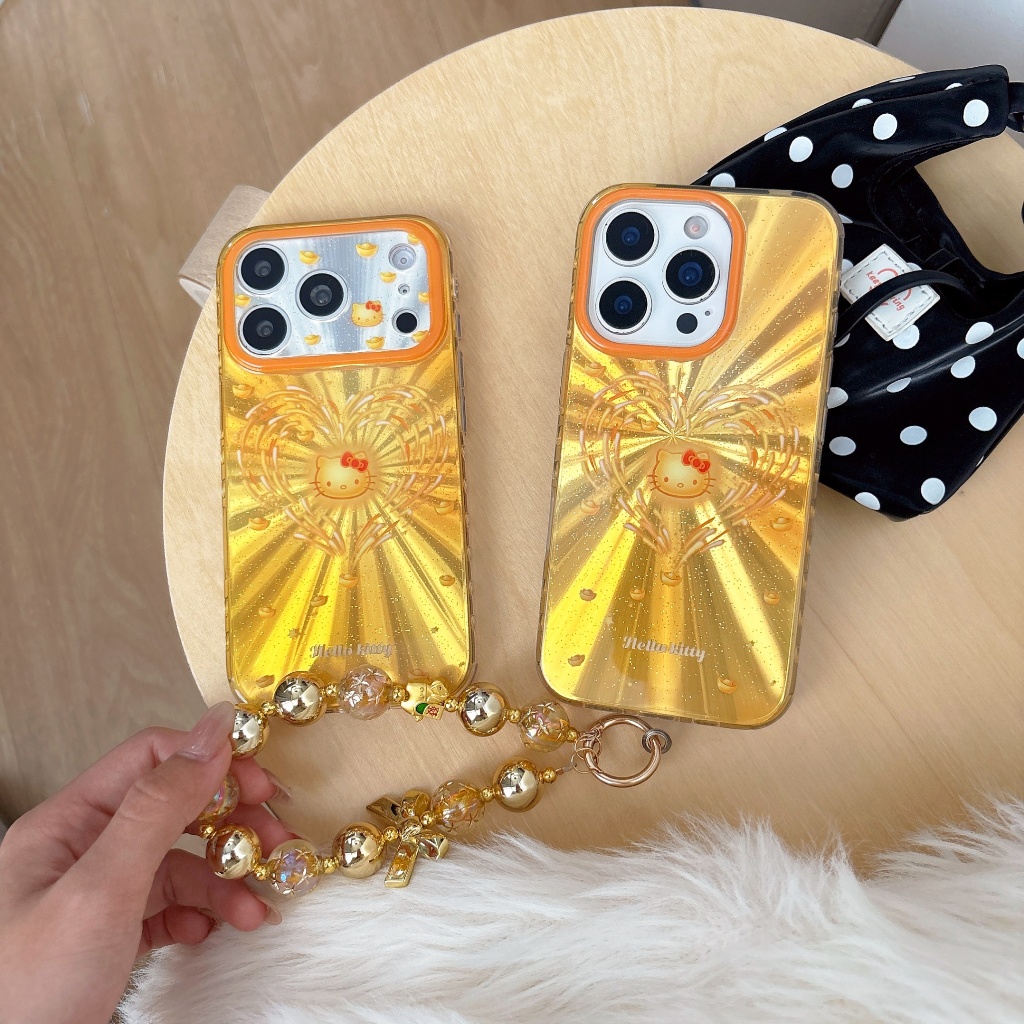 ระเบิด Jin Yuan Bao Shining KT Cat สําหรับ iPhone 17/16/15/14/13 Promax เคสโทรศัพท์แฟชั่นน่ารักโทรศั