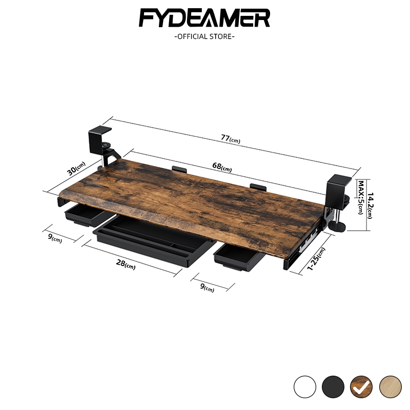 FYDEAMER ที่วางคีย์บอร์ดรุ่นใหญ่ พร้อม 3 ลิ้นชัก รางเลื่อนเหล็ก จัดเก็บใต้โต๊ะทำงาน ETKTS-683