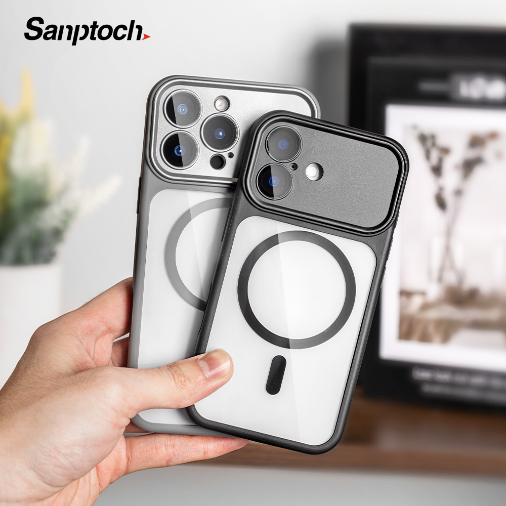 Sanptoch สําหรับแม่เหล็กหรูหรากันกระแทกเคสโทรศัพท์สําหรับ iPhone 18 17 16 15 14 13 Pro Max Clear PC Hard ฝาหลังสําหรับ iPhone 16 15 14 Plus เคสเลนส์แก้วในตัว