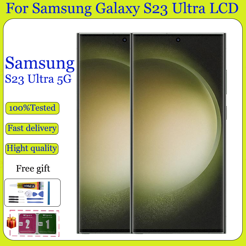 Original AMOLED สําหรับ Samsung Galaxy S23 Ultra 5G จอแสดงผล LCD หน้าจอสัมผัสพร้อมการเปลี่ยนกรอบ