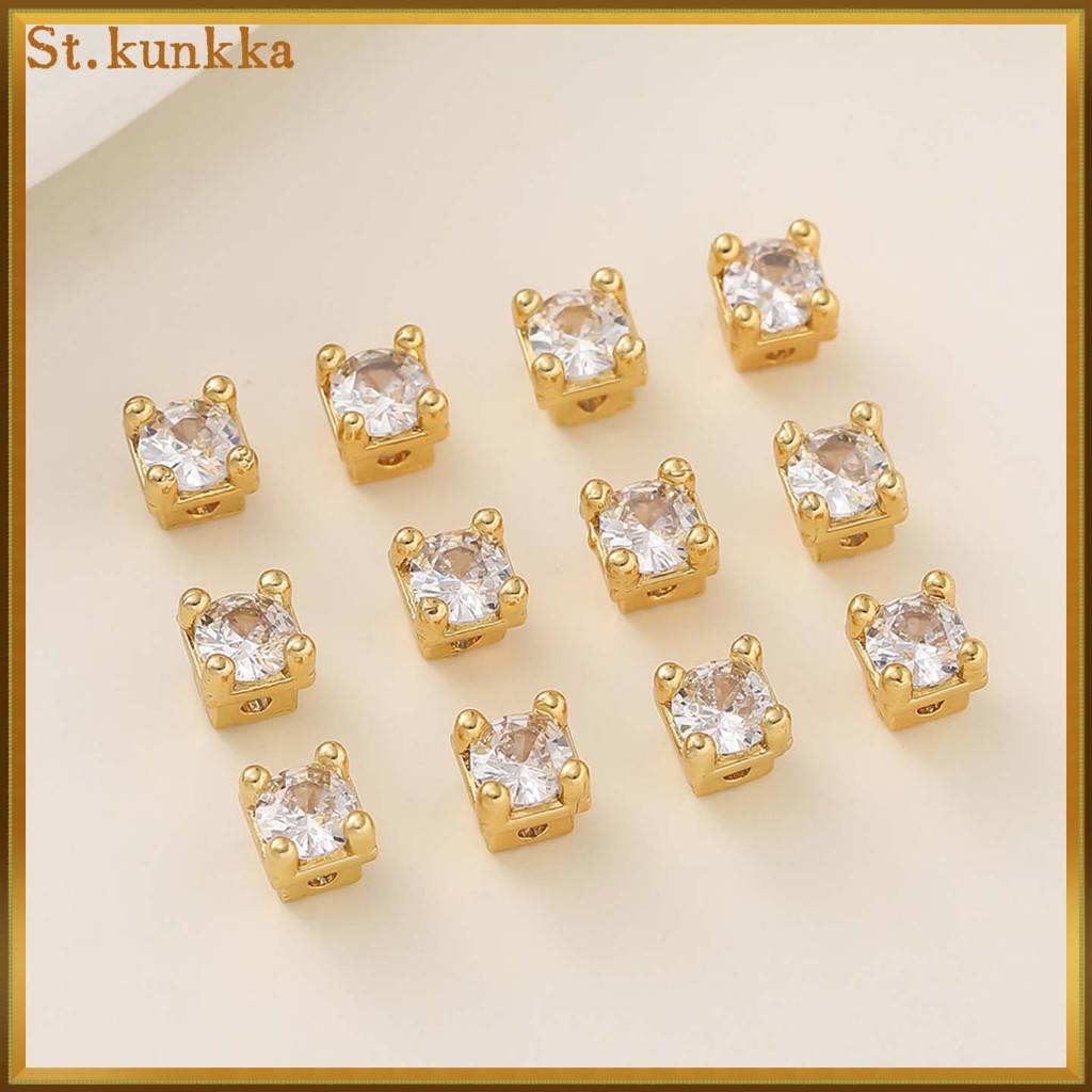St.Kunkka 5 ชิ้น 18K ทองคำชุบทอง 4 หลุมลูกปัดตัวเว้นวรรคเพชรสำหรับทำสร้อยข้อมือสร้อยคอ DIY