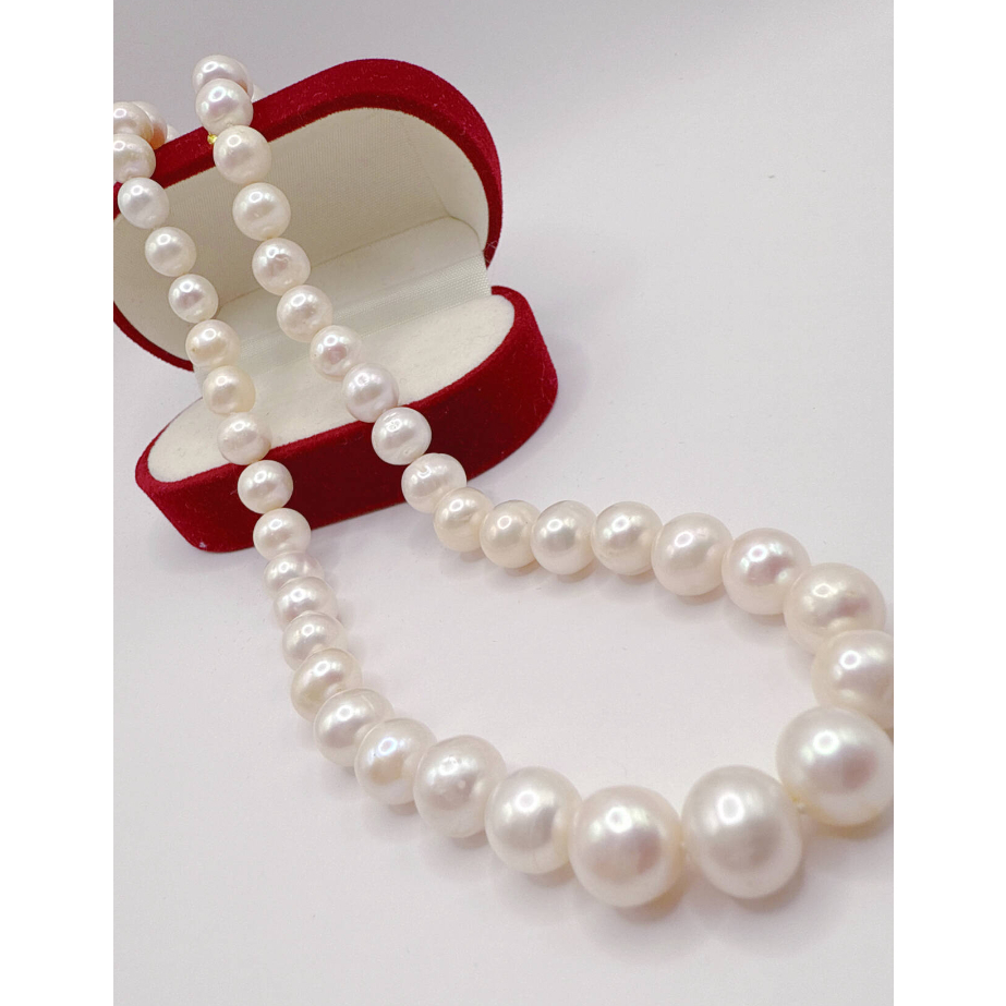 7.5-10 มม. สร้อยคอไข่มุกธรรมชาติเซาท์ซีสีขาว 17" 18KGP